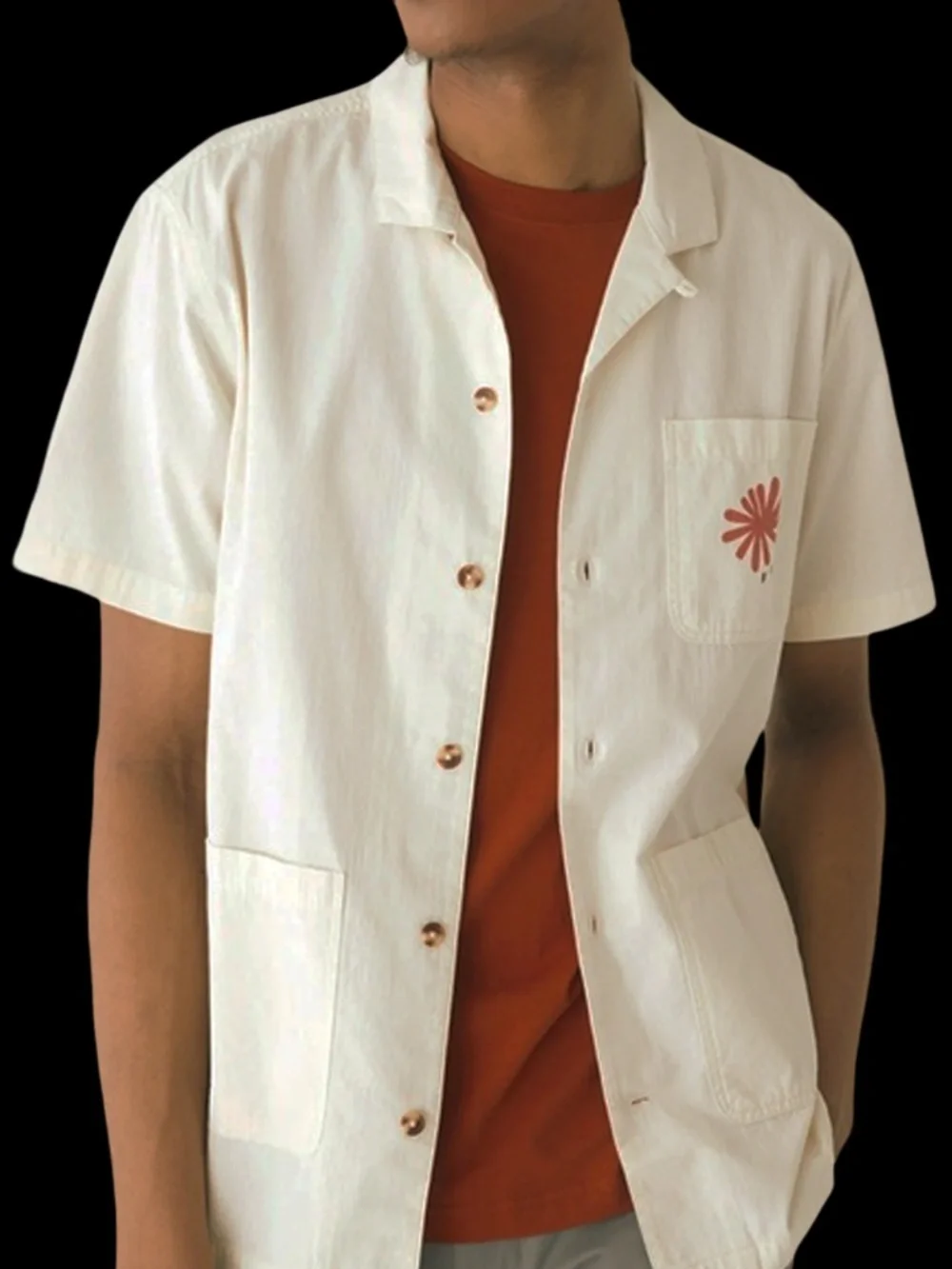 Frank and Oak Over Shirt Organic Cotton Overshirt Graphic Button Up Short Sleeve - Picture 14 of 16